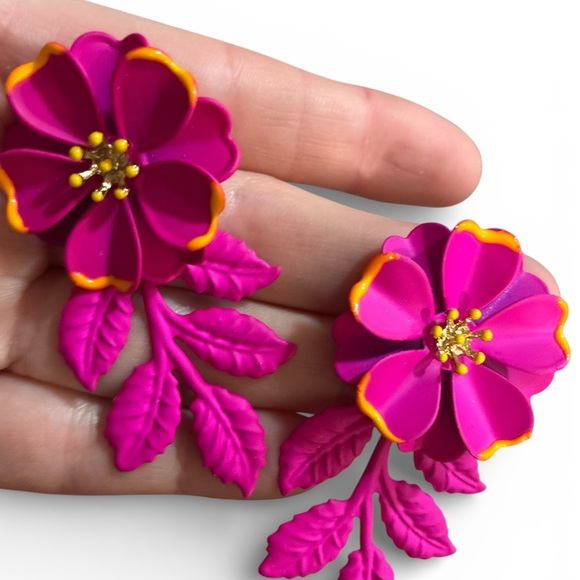 Rose Red Floral Earrings - Picture 3 of 5